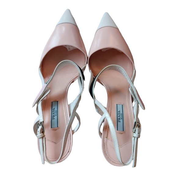 Prada Pink White Leather Sling Back Pump  Heels - Picture 3 of 16